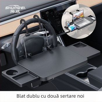 Birou auto pentru laptop și masă pliabilă pentru bancheta din spate – multifuncțional, din plastic, prindere snap-in, Shunwei, compatibil general