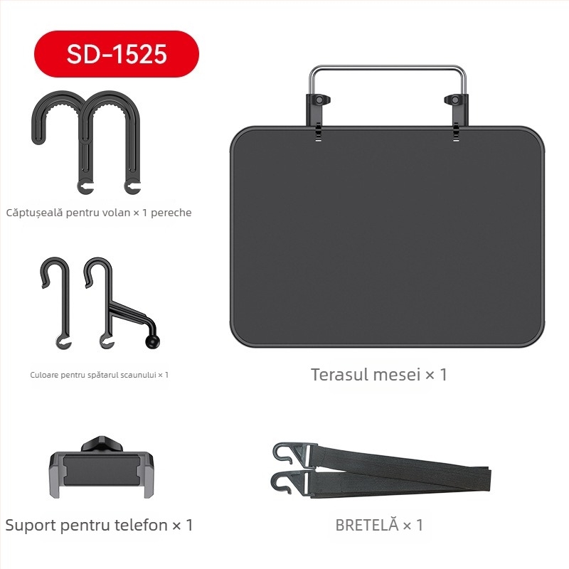 Birou auto pentru laptop și masă pliabilă pentru bancheta din spate – multifuncțional, din plastic, prindere snap-in, Shunwei, compatibil general