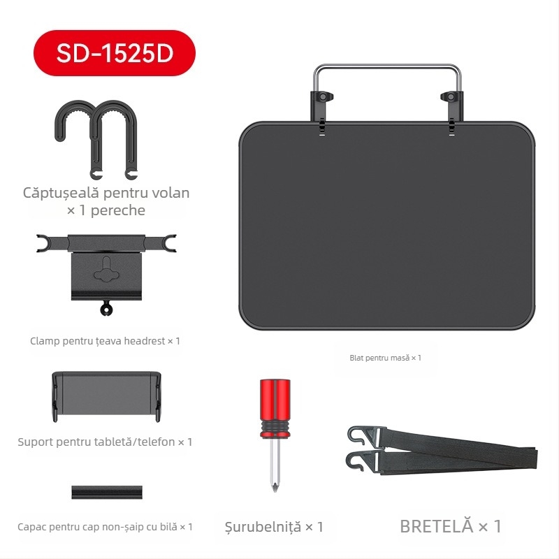 Birou auto pentru laptop și masă pliabilă pentru bancheta din spate – multifuncțional, din plastic, prindere snap-in, Shunwei, compatibil general