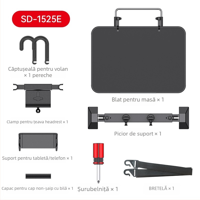 Birou auto pentru laptop și masă pliabilă pentru bancheta din spate – multifuncțional, din plastic, prindere snap-in, Shunwei, compatibil general