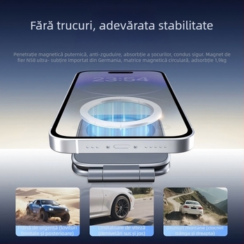 Suport magnetic pentru telefon cu ventuză – ultra-subțire, portabil, compatibil universal pentru navigație auto și montaj pe birou