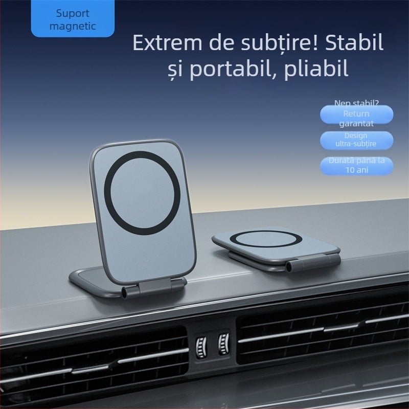 Suport magnetic pentru telefon cu ventuză – ultra-subțire, portabil, compatibil universal pentru navigație auto și montaj pe birou