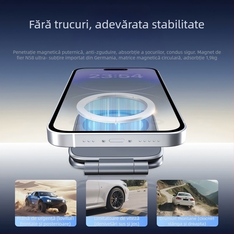 Suport magnetic pentru telefon cu ventuză – ultra-subțire, portabil, compatibil universal pentru navigație auto și montaj pe birou