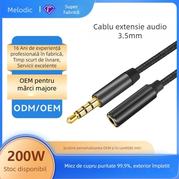 Cablu de extindere AUX 3,5 mm — contacte placate cu aur, miez din cupru, carcasă din TPE, model M5S