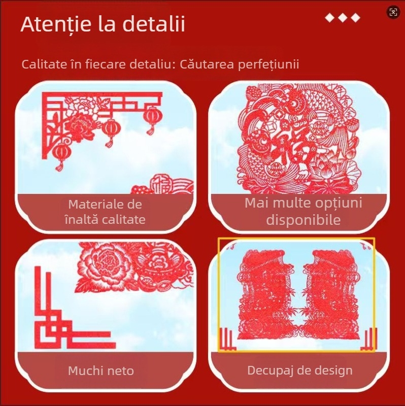 Stickers pentru ferestre Anul Calului 2026 cu cuvinte de binecuvântare | Material: țesătură flokată; Ambalaj: pungă OPP; Brand: Hong Kong qi