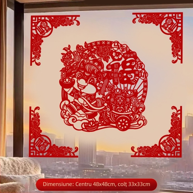 Stickers pentru ferestre Anul Calului 2026 cu cuvinte de binecuvântare | Material: țesătură flokată; Ambalaj: pungă OPP; Brand: Hong Kong qi