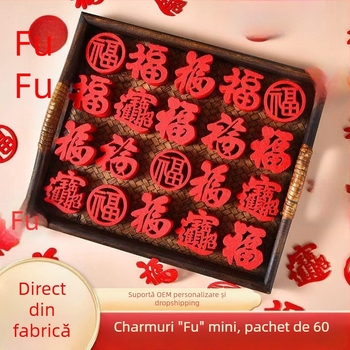 Set de etichete An Nou pentru ușă și fereastră – Mini etichete cu binecuvântări pentru noua locuință și mutare, Stil Chinezesc, Anul Șarpelui 2025, Binecuvântări mixte, 300 buc. + 300 puncte adezive