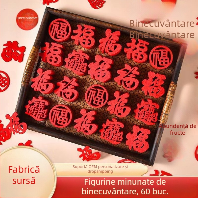 Set de etichete An Nou pentru ușă și fereastră – Mini etichete cu binecuvântări pentru noua locuință și mutare, Stil Chinezesc, Anul Șarpelui 2025, Binecuvântări mixte, 300 buc. + 300 puncte adezive