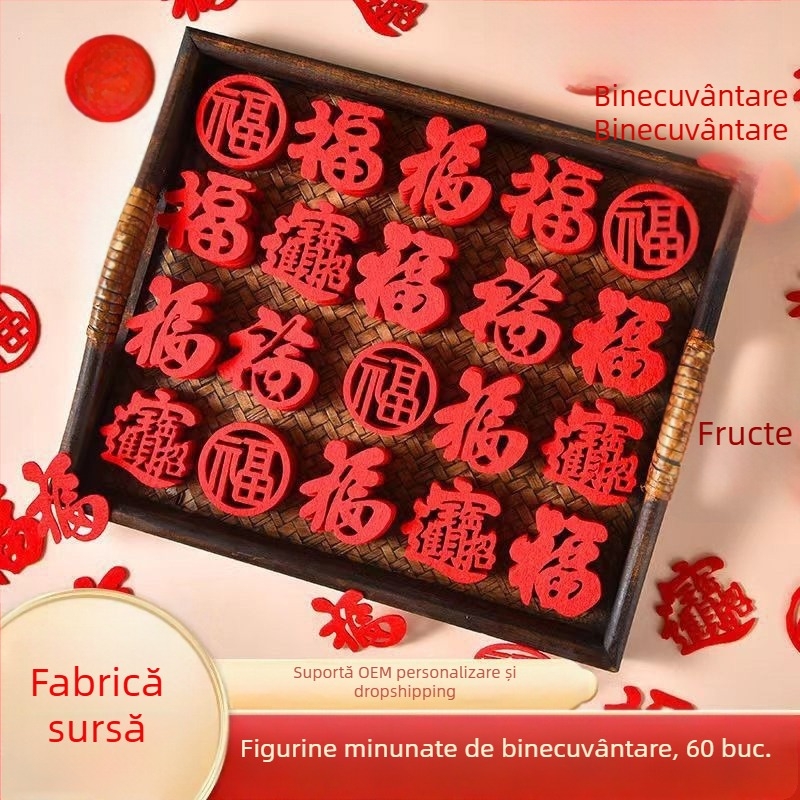 Set de etichete An Nou pentru ușă și fereastră – Mini etichete cu binecuvântări pentru noua locuință și mutare, Stil Chinezesc, Anul Șarpelui 2025, Binecuvântări mixte, 300 buc. + 300 puncte adezive