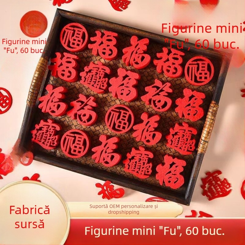 Set de etichete An Nou pentru ușă și fereastră – Mini etichete cu binecuvântări pentru noua locuință și mutare, Stil Chinezesc, Anul Șarpelui 2025, Binecuvântări mixte, 300 buc. + 300 puncte adezive