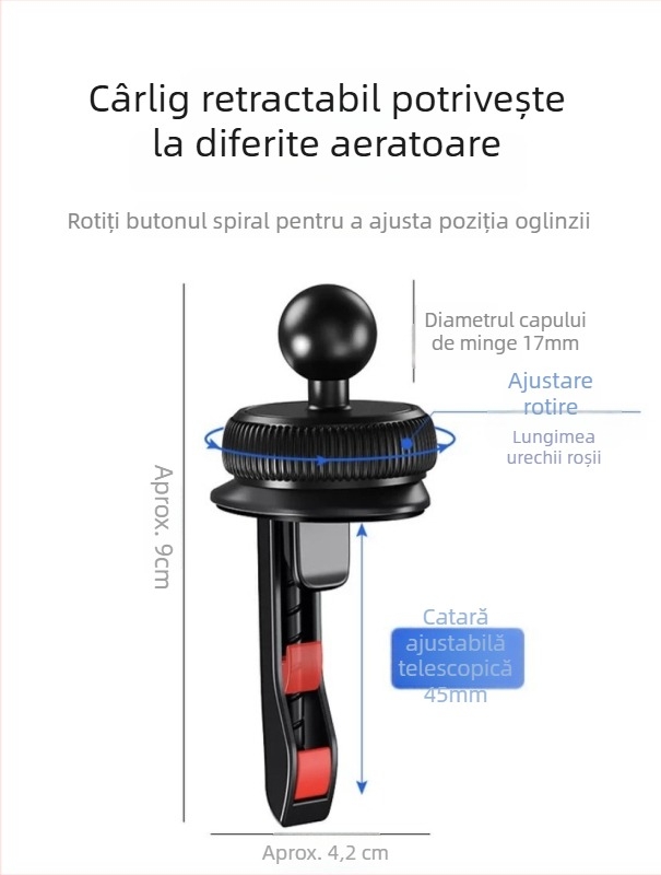 Srieg Suport auto pentru telefon și tabletă — montaj snap-on pe gurile de ventilație, pentru vehicule generale