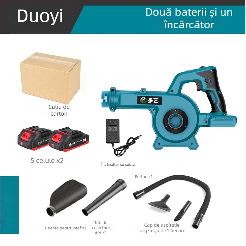 Suflător portabil cu baterie litiu reîncărcabilă, motor fără peri, 21V, cu funcție de aspirare praf, dublă utilizare