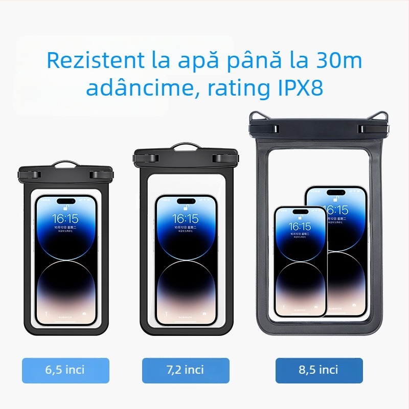 Husă impermeabilă pentru telefon din PVC, material impermeabil; potrivită pentru scufundări, plajă și pescuit