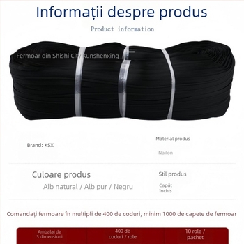 Fermoar din nylon cu dinți din rășină, fermoar codificat, marca Kun Shen Xing, origine Fujian, modelul 0108