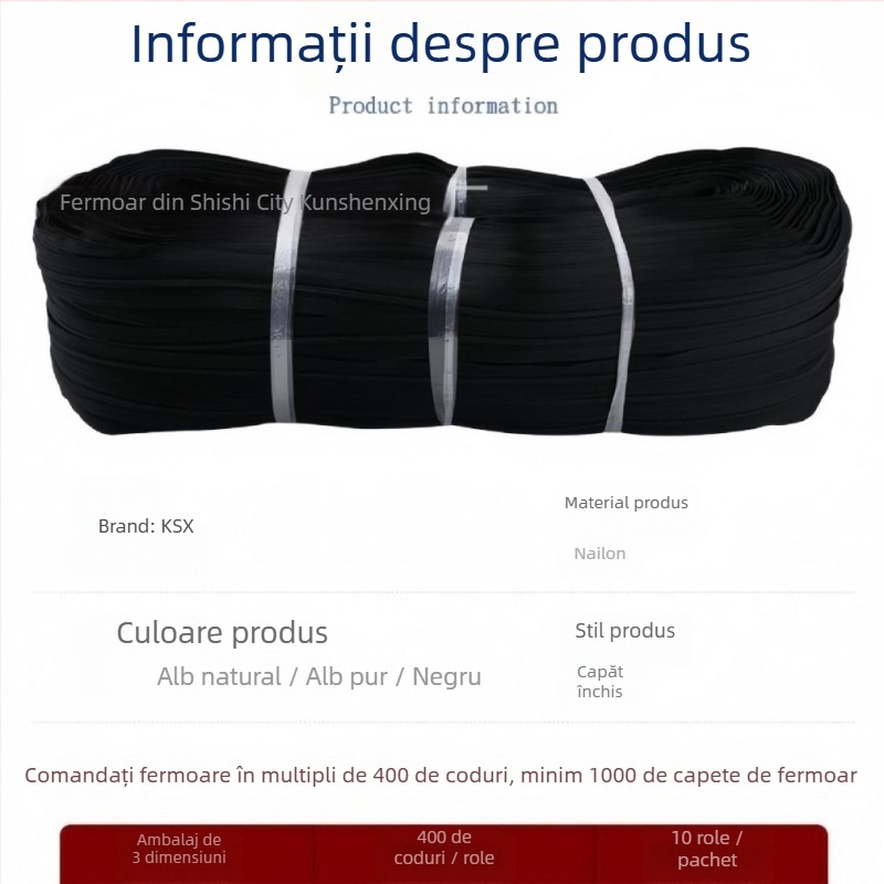 Fermoar din nylon cu dinți din rășină, fermoar codificat, marca Kun Shen Xing, origine Fujian, modelul 0108