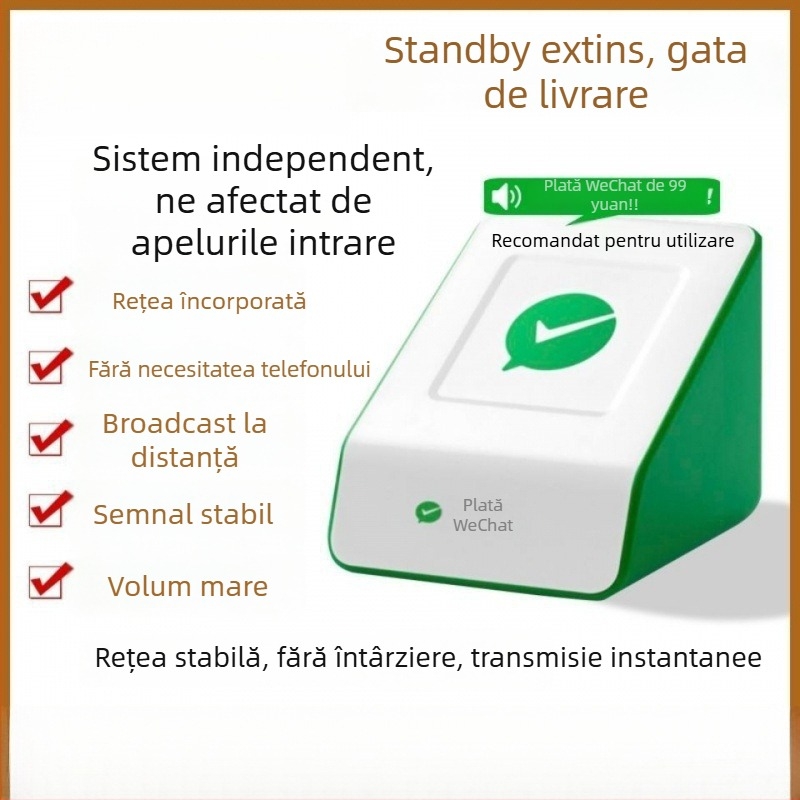 Sonerie fără fir cu anunț vocal pentru plăți și difuzare a codului QR
