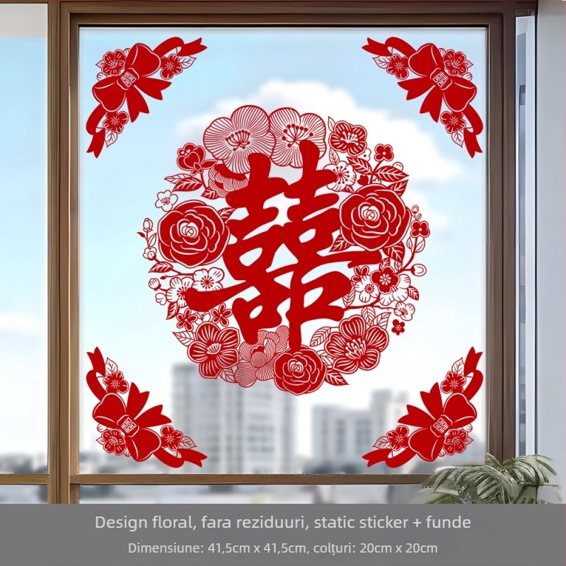 Maiwei autocolant static pentru fereastră, decor de nuntă – instalare fără găuri, decor pentru fereastră