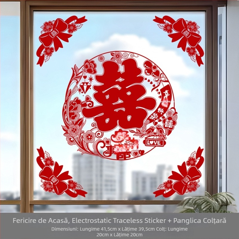 Maiwei autocolant static pentru fereastră, decor de nuntă – instalare fără găuri, decor pentru fereastră