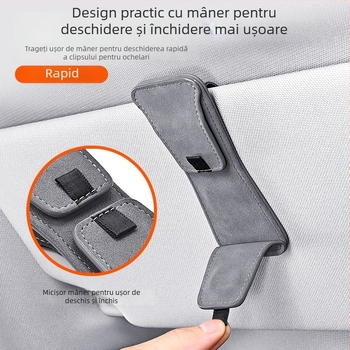 Clip pentru ochelari auto din velur PU, prindere magnetică, clip dublu pentru parasolar și interiorul mașinii, suport pentru ID