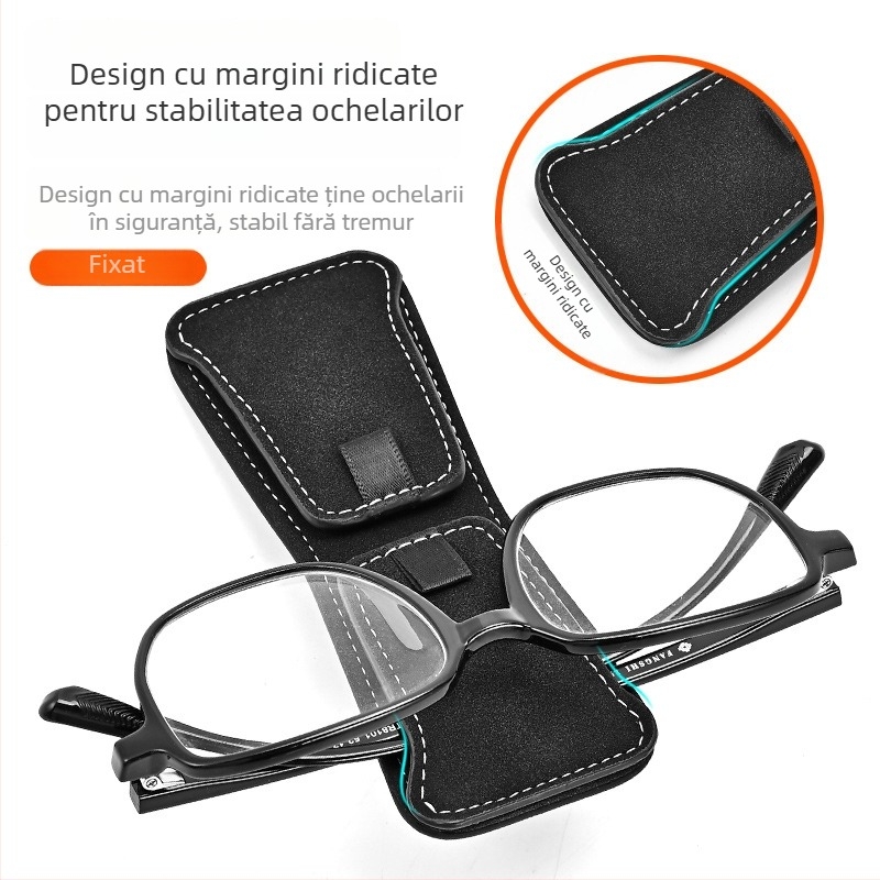 Clip pentru ochelari auto din velur PU, prindere magnetică, clip dublu pentru parasolar și interiorul mașinii, suport pentru ID