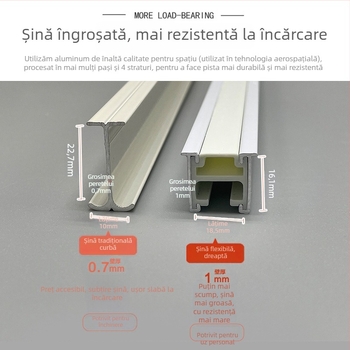 Șină de perdele silențioasă pentru balcon, ghid șerpiiform, curbură în formă de U și L, din aliaj de aluminiu, personalizabilă