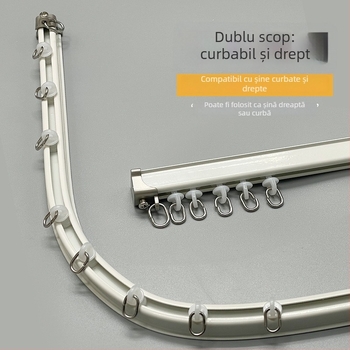 Șină de perdele silențioasă pentru balcon, ghid șerpiiform, curbură în formă de U și L, din aliaj de aluminiu, personalizabilă