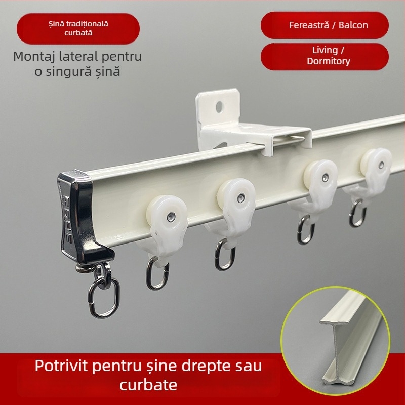Șină de perdele silențioasă pentru balcon, ghid șerpiiform, curbură în formă de U și L, din aliaj de aluminiu, personalizabilă
