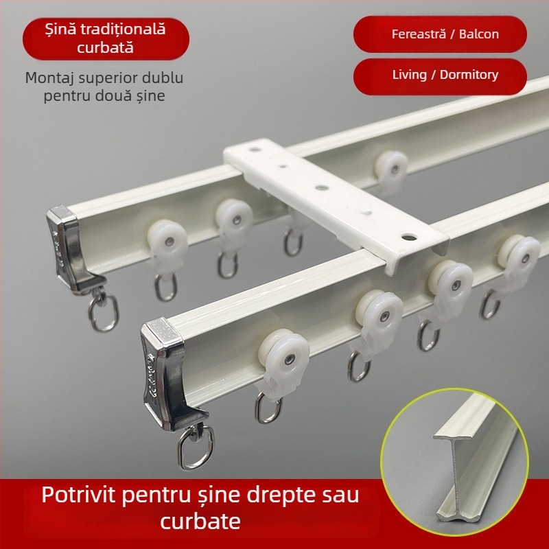 Șină de perdele silențioasă pentru balcon, ghid șerpiiform, curbură în formă de U și L, din aliaj de aluminiu, personalizabilă