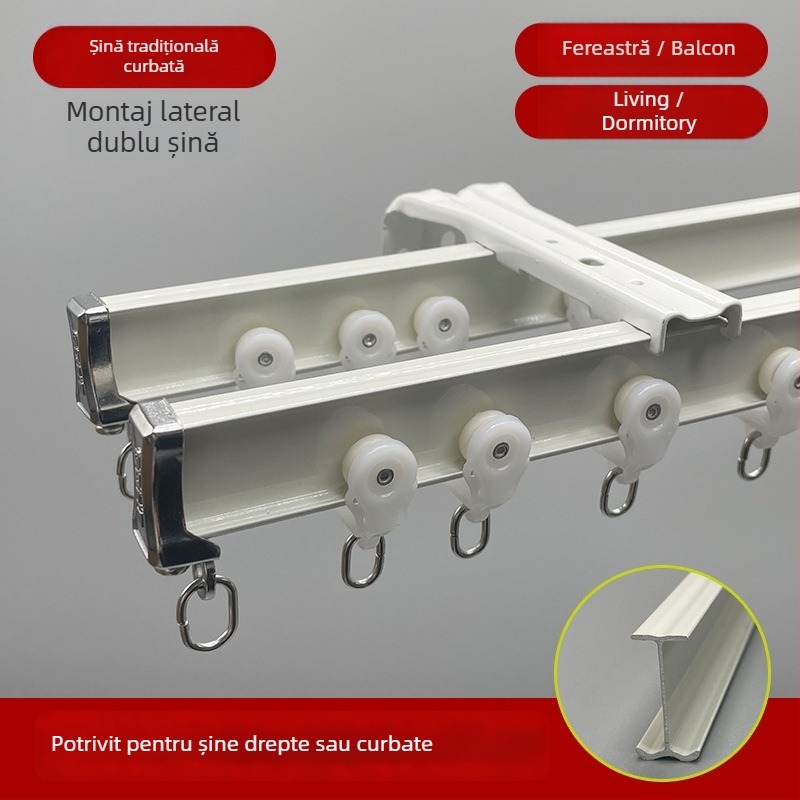 Șină de perdele silențioasă pentru balcon, ghid șerpiiform, curbură în formă de U și L, din aliaj de aluminiu, personalizabilă