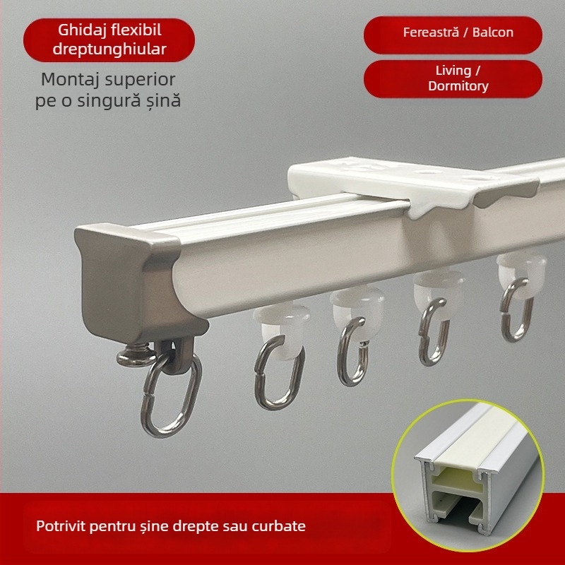 Șină de perdele silențioasă pentru balcon, ghid șerpiiform, curbură în formă de U și L, din aliaj de aluminiu, personalizabilă