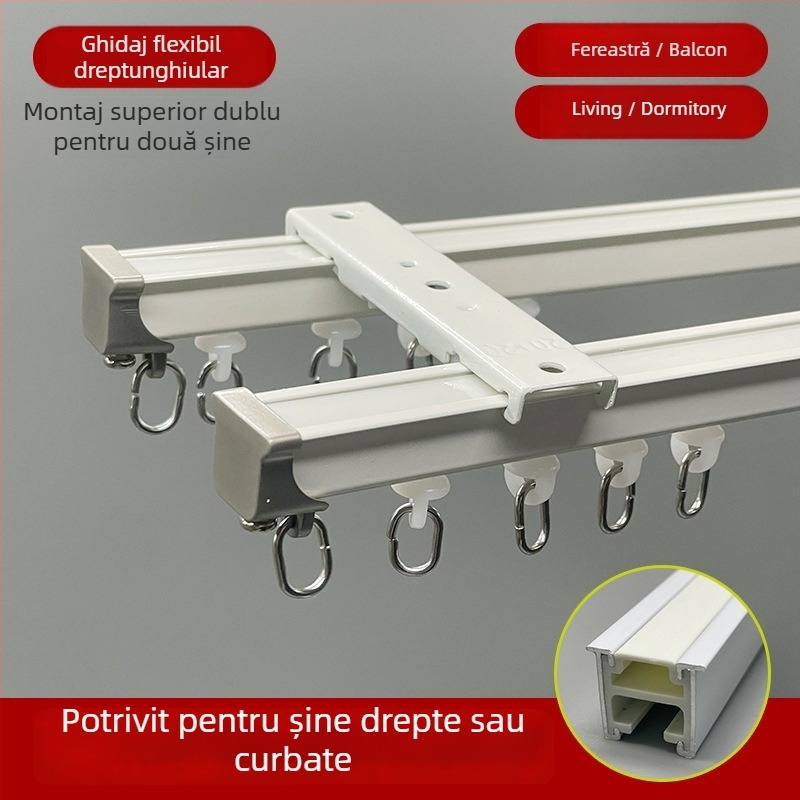 Șină de perdele silențioasă pentru balcon, ghid șerpiiform, curbură în formă de U și L, din aliaj de aluminiu, personalizabilă