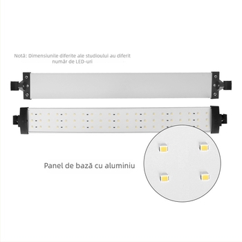 Panou de iluminat pentru studio din aluminiu, cu bandă LED pentru lumină difuză, reglaj continuu, 22W, 7–12V