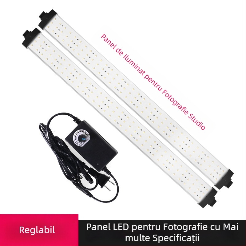 Panou de iluminat pentru studio din aluminiu, cu bandă LED pentru lumină difuză, reglaj continuu, 22W, 7–12V