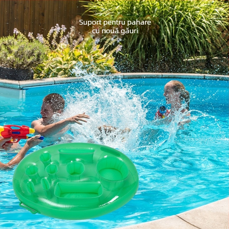 Suport de pahare gonflabil pentru piscină cu Ice Bar — PVC, design cu nouă găuri, brand JINGXIN, pentru plajă și petreceri la piscină