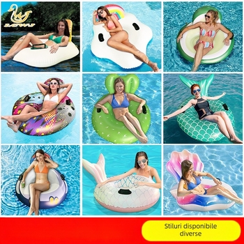 Șezlong gonflabil pentru apă, pentru piscină, cu spate și mâner – LCWJ, PVC ecologic, grosime PVC 0.25 mm, potrivit pentru adulți