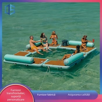 Platformă plutitoare gonflabilă pentru apă, cu covoraș de yoga și zonă de odihnă (material periat, relaxare a stresului, personalizată, modelul 665, potrivită pentru divertisment la fața locului și sporturi acvatice)