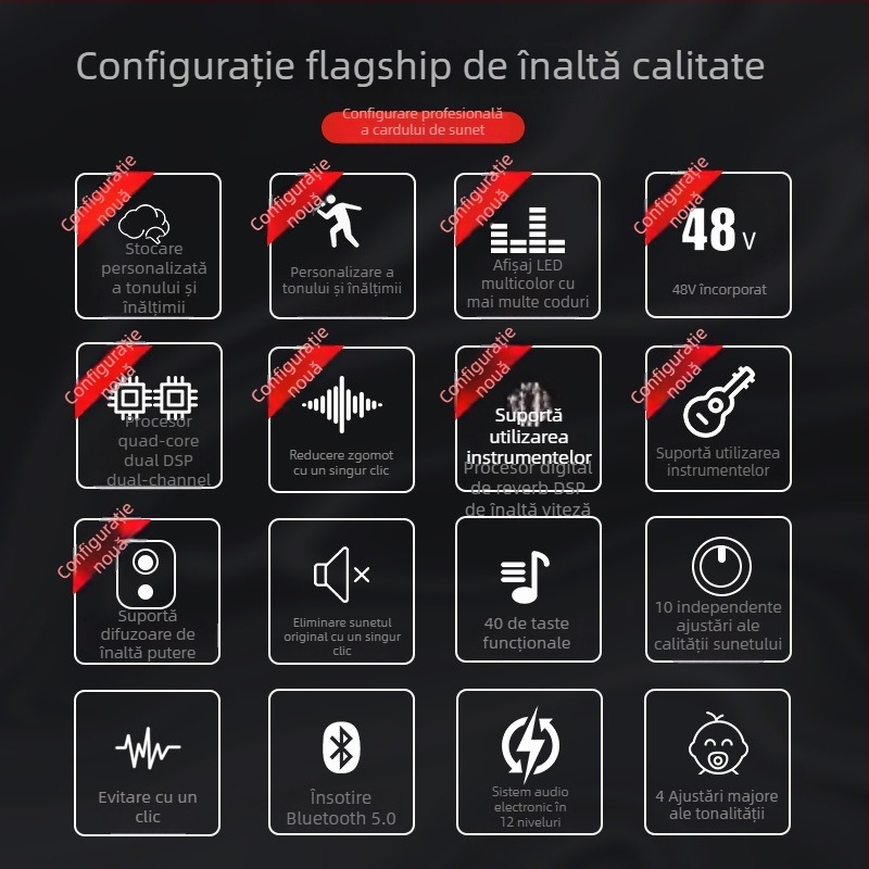 Ten Lights G-4 Microfon pentru calculator pentru karaoke cu baterie încorporată 2000–4000mAh și placă de sunet externă, fără fir, autonomie 3–6 h, SNR ≥70 dB