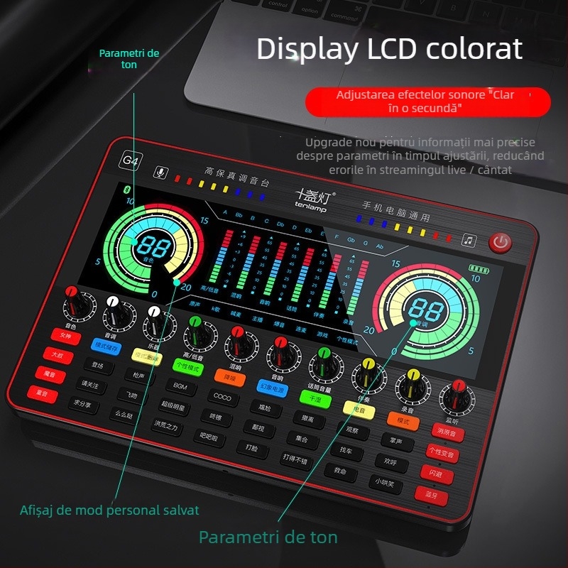 Ten Lights G-4 Microfon pentru calculator pentru karaoke cu baterie încorporată 2000–4000mAh și placă de sunet externă, fără fir, autonomie 3–6 h, SNR ≥70 dB