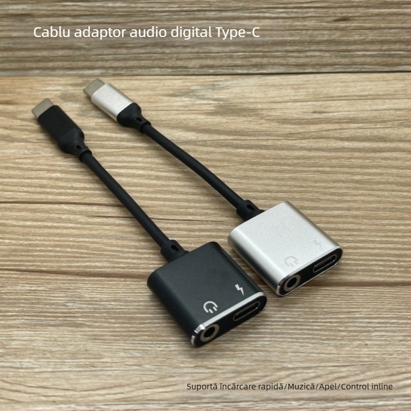 Adaptor Type-C pentru audio digital și cablu 2-în-1 pentru căști de 3,5 mm, încărcare rapidă, pentru telefoane cu Type-C