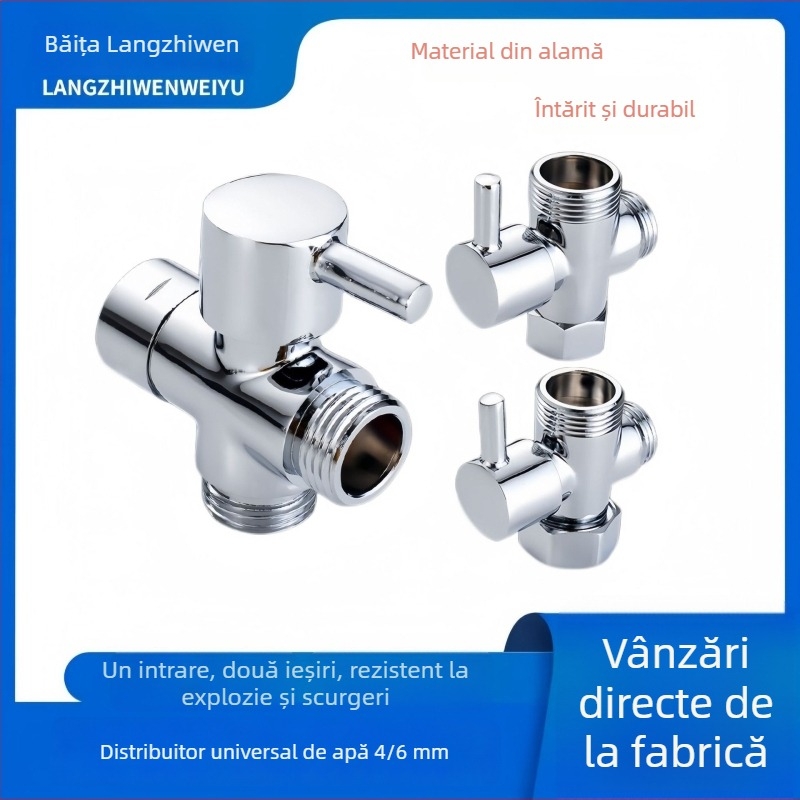 Distribuitor de duș din cupru - 1 intrare, 2 ieșiri, cuplaj universal 4/6, flux mare, accesorii duș cu trei căi