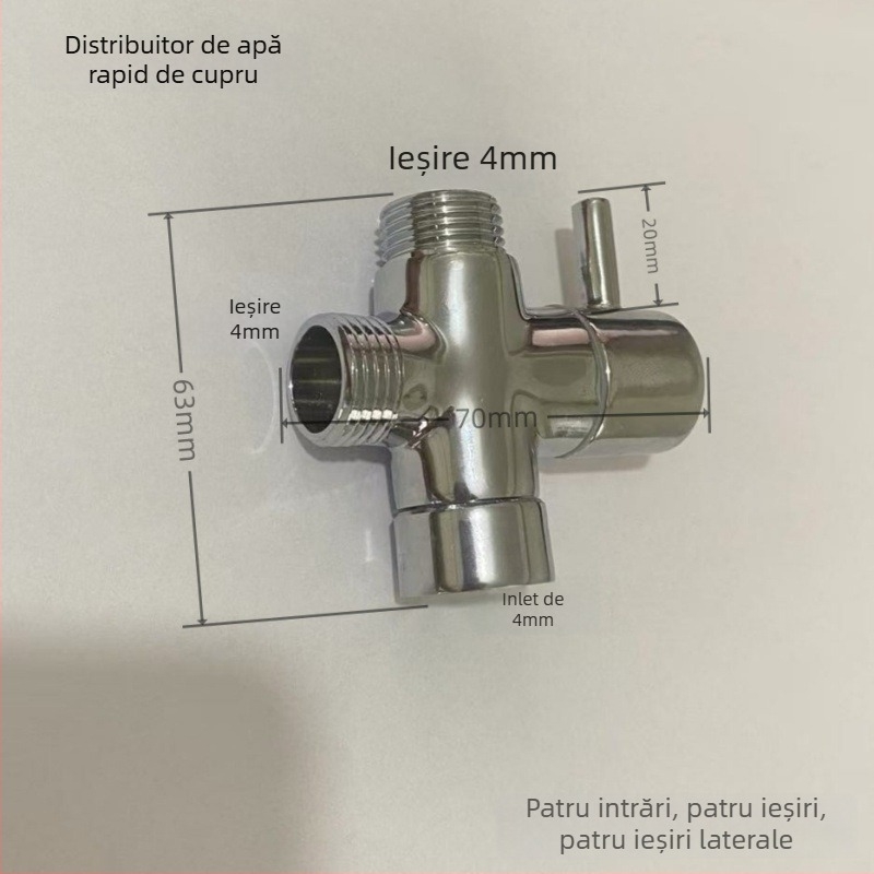 Distribuitor de duș din cupru - 1 intrare, 2 ieșiri, cuplaj universal 4/6, flux mare, accesorii duș cu trei căi