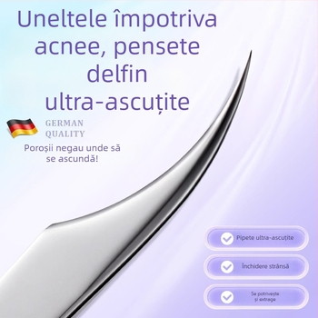 Instrument profesional de salon de înfrumusețare din oțel inoxidabil: clemă pentru acnee tip celulă, design delfin, origine Yangjiang, 5 ani de valabilitate