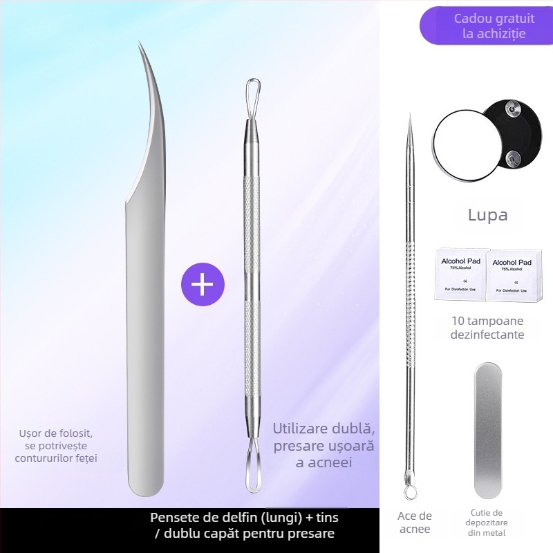 Instrument profesional de salon de înfrumusețare din oțel inoxidabil: clemă pentru acnee tip celulă, design delfin, origine Yangjiang, 5 ani de valabilitate