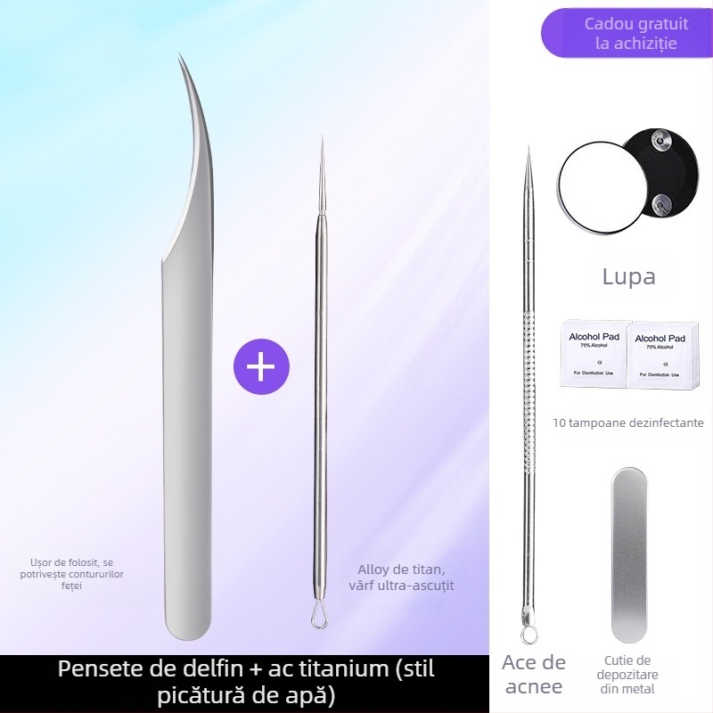 Instrument profesional de salon de înfrumusețare din oțel inoxidabil: clemă pentru acnee tip celulă, design delfin, origine Yangjiang, 5 ani de valabilitate