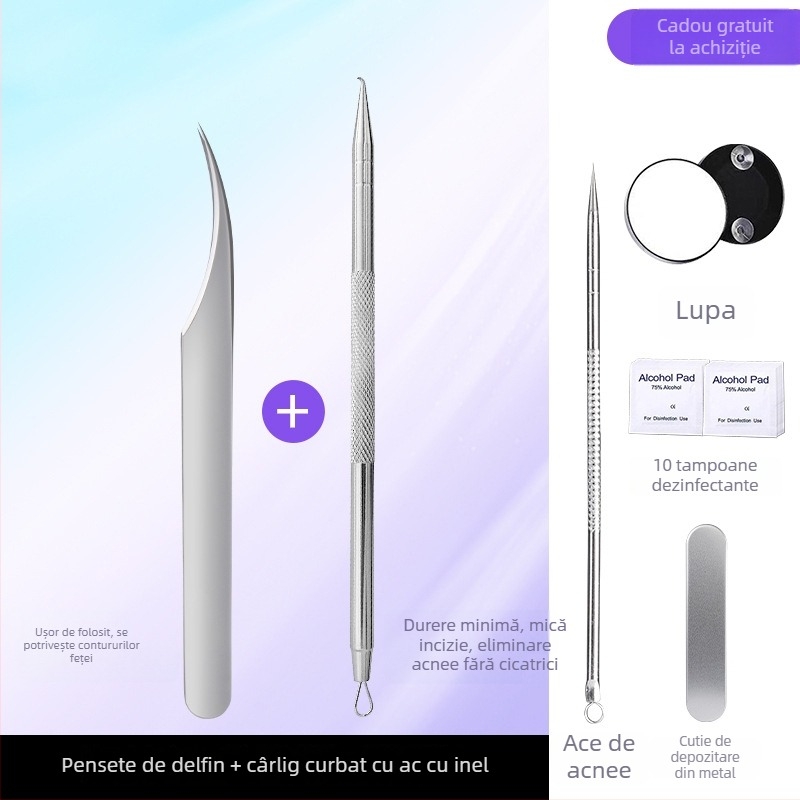 Instrument profesional de salon de înfrumusețare din oțel inoxidabil: clemă pentru acnee tip celulă, design delfin, origine Yangjiang, 5 ani de valabilitate