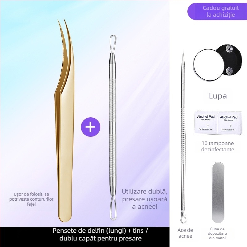 Instrument profesional de salon de înfrumusețare din oțel inoxidabil: clemă pentru acnee tip celulă, design delfin, origine Yangjiang, 5 ani de valabilitate