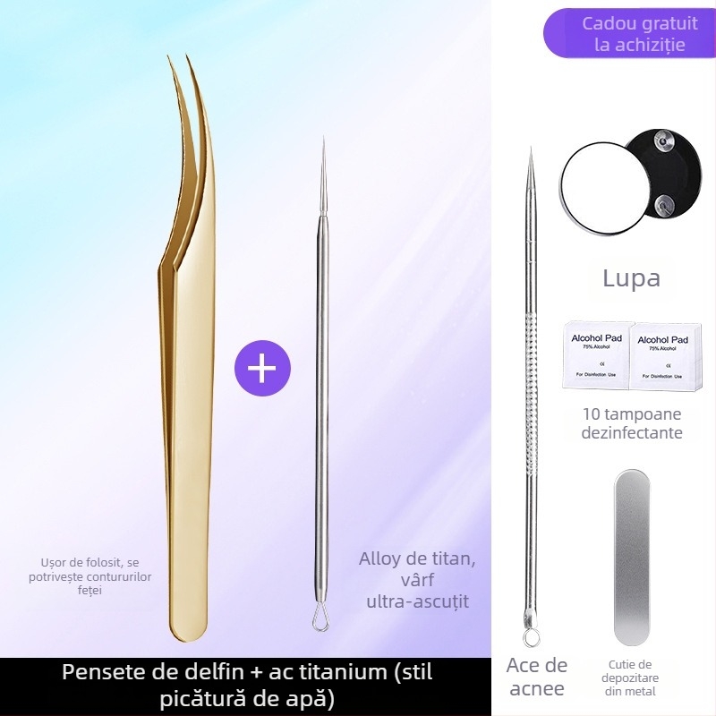 Instrument profesional de salon de înfrumusețare din oțel inoxidabil: clemă pentru acnee tip celulă, design delfin, origine Yangjiang, 5 ani de valabilitate