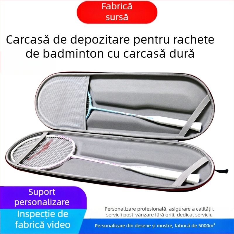 Geantă de depozitare pentru rachetă de badminton cu carcasă EVA dură, husă impermeabilă din Oxford, fără siglă