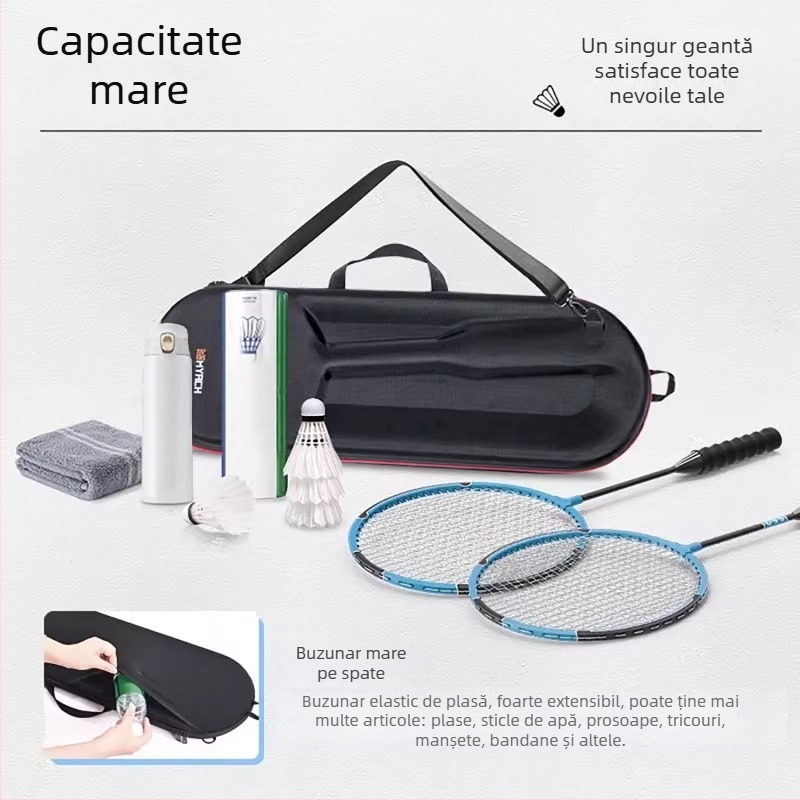 Geantă de depozitare pentru rachetă de badminton cu carcasă EVA dură, husă impermeabilă din Oxford, fără siglă