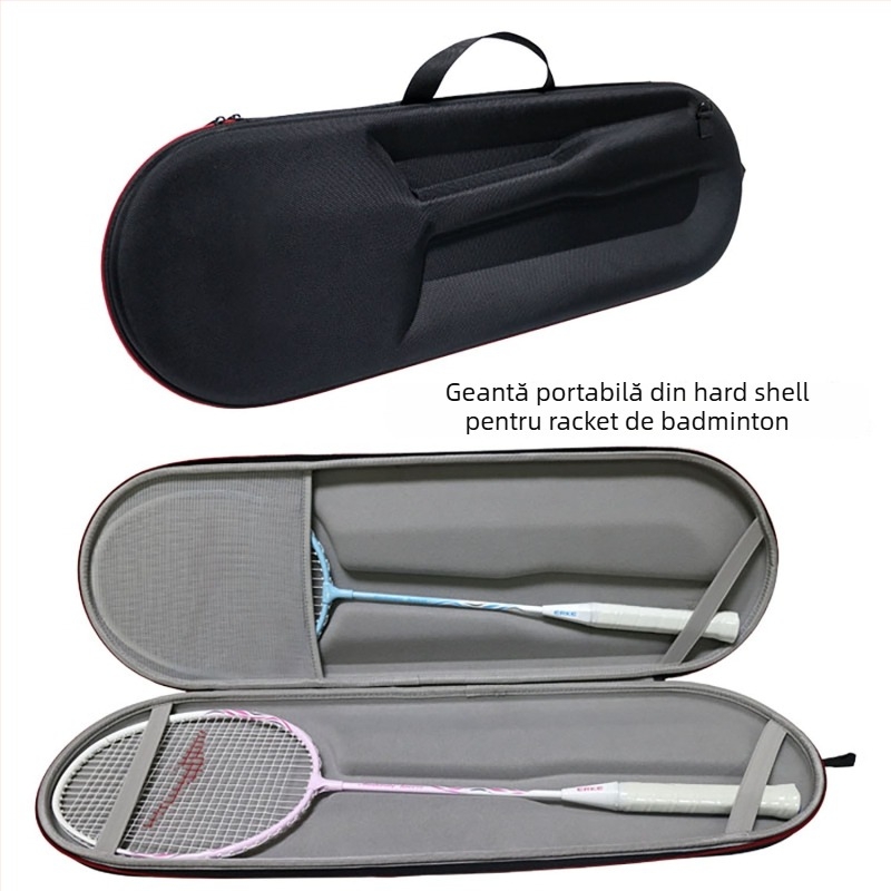 Geantă de depozitare pentru rachetă de badminton cu carcasă EVA dură, husă impermeabilă din Oxford, fără siglă